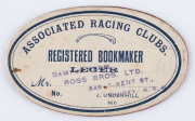 ASSOCIATED RACING CLUBS (NSW): 1914 Registered Bookmaker card; red leather with gold embossing. Handstamped "SAMPLE" from the manufacturer, Ross Bros., Kent St., Sydney. - 2
