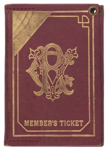 VICTORIA RACING CLUB: 1930-31 Lady Member's Ticket, No. L69 issued to Mrs S. Lazarus; red leather with gold embossing.