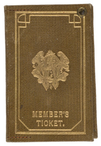 WILLIAMSTOWN RACING CLUB: 1908-09 Member's Ticket wallet, No.147, issued to Mr. E. Reed; olive leather with gold embossing. Still contains additional Lady's Tickets (#147 & 147A). 