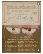 WILLIAMSTOWN RACING CLUB: 1908-09 Member's Ticket wallet, No.147, issued to Mr. E. Reed; olive leather with gold embossing. Still contains additional Lady's Tickets (#147 & 147A).&nbsp; - 2