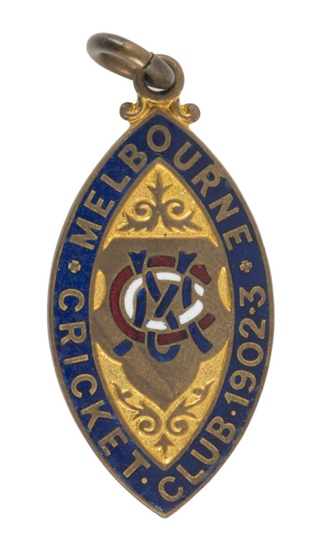 MELBOURNE CRICKET CLUB: 1902-03 Membership badge, No.2185 by J.R.Gaunt & Son, London.