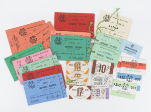 MELBOURNE CRICKET CLUB: 1939 - 1960s range of admission tickets and passouts including several rare "Brookes Lemos" advertising types and WW2 period events. (26 different items).