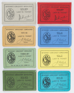 SYDNEY CRICKET GROUND: 1972-80 collection of Lady's Tickets, (8 different).