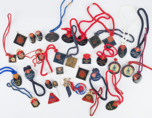 MELBOURNE: 1960s - 2000s collection of badges, medallions and pins, many with original lanyards still attached. (33, mostly different).