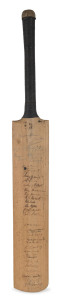 AUSTRALIA v ENGLAND - FIRST TEST, BRISBANE 1946 A junior size bat (73cm length) used to collect the signatures of the Australian and English teams, assembled in Brisbane for the first post-War Ashes Test Match. This was the first in a five match series, w