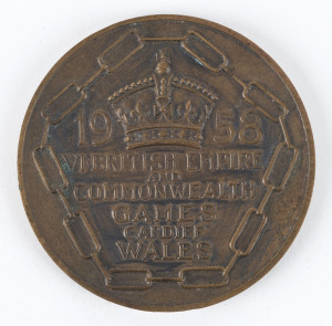 1958 BRITISH COMMONWEALTH GAMES IN CARDIFF, Participation Medal "1958 VI British Empire and Commonwealth Games, CardiffWales" on obverse, 55mm diameter.