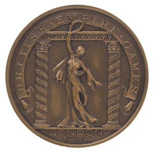 1934 2nd BRITISH EMPIRE GAMES IN LONDON, Participation Medal "British Empire Games/London/1934", bronze, 44mm diameter.