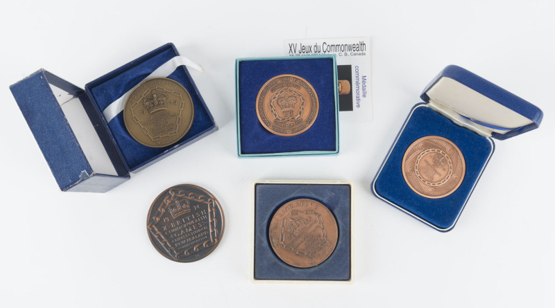 A collection of official Participation Medals comprising 1966 Kingston, JAMAICA (in original plastic box); 1970 Edinburgh SCOTLAND (in original presentation box); 1974 Christchurch NEW ZEALAND; 1990 Auckland NEW ZEALAND in original presentation box; and 1