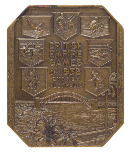 1938 THIRD BRITISH EMPIRE GAMES, SYDNEY, AUSTRALIA: Participation Medal, octagonal in bronze, 63 x 75mm, engraved by D.E. Morden; by Stokes of Melbourne; reverse engraved for "A. H. GARNSEY CITY ENGINEER Member of Housing and Transport Committee."  