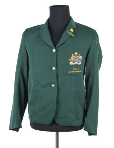 PAM KILBORN AT THE TOKYO OLYMPICS:  Kilborn's Australian Team Blazer, with Coat-of-Arms & "Olympic Games 1964" embroidered on pocket; her team name badge; her official team lapel badge (kangaroo over Olympic rings) by Stokes; Official Badge with ribbon fo