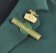 PAM KILBORN AT THE TOKYO OLYMPICS:  Kilborn's Australian Team Blazer, with Coat-of-Arms & "Olympic Games 1964" embroidered on pocket; her team name badge; her official team lapel badge (kangaroo over Olympic rings) by Stokes; Official Badge with ribbon fo - 3