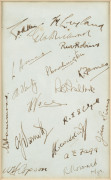 THE ENGLISH TEAM IN AUSTRALIA 1936-37 An attractive display comprising a team photograph plus an autograph page signed by all 14 players who appeared in the Test matches plus 3 other members of the touring party, including Wally Hammond, who top scored (2 - 2