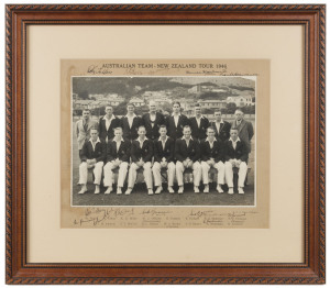 THE AUSTRALIAN TOUR OF NEW ZEALAND - 1946 An official team photograph by C.P.S. Boyer of Wellington, with printed title and names, signed by all 15 named players and officials including Bill Brown (Captain), Bill O'Reilly (VC), Lindsay Hassett, Keith Mill