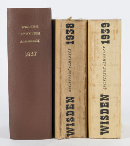 1937-39 WISDEN'S ALMANACKS; the first rebound in hardcover preserving the original yellow covers, 1938 and 1939 cloth covers. (3).