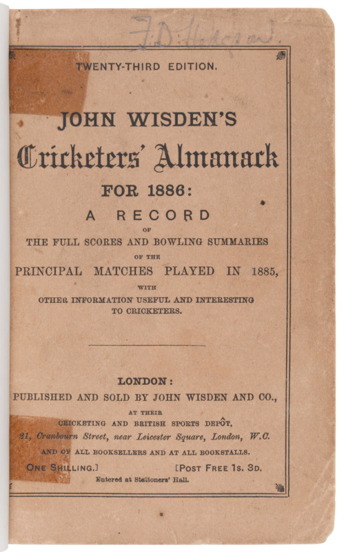 1886 WISDEN'S ALMANACK, hardcover rebound preserving original front cover.