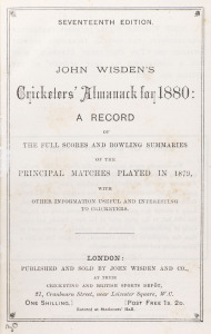 1880 WISDEN'S ALMANACK, rebound without covers but retaining all the advertisements at the rear.