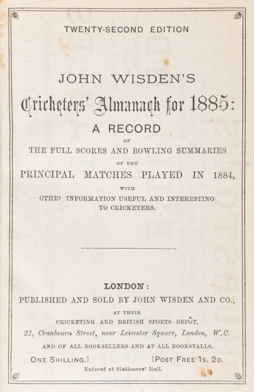 1885 WISDEN'S ALMANACK, rebound without its original covers, or adverts.