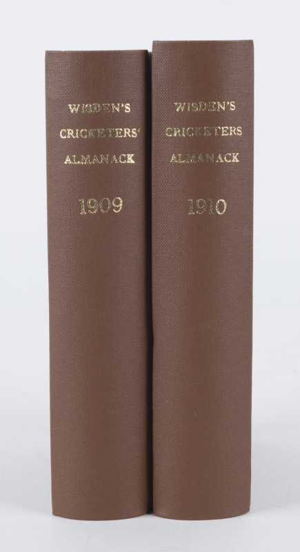 1909 & 1910 WISDEN'S ALMANACKS, rebound into hard covers preserving most of the advertisements. (2).