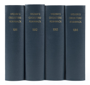 1911, 1912, 1913 & 1914 WISDEN'S ALMANACKS, rebound into hard covers preserving most original soft covers and advertisements. (4).