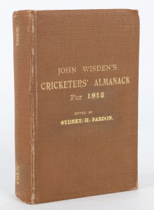 1915 WISDEN'S ALMANACK, rebound into hard covers by the publishers, preserving most of the original soft covers and advertisements.