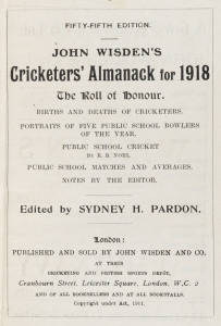 1918 WISDEN'S ALMANACK, rebound into hard covers retaining all the advertisements.