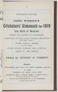 1919 WISDEN'S ALMANACK, rebound retaining most of the advertisements. - 2