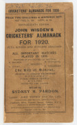 1920 WISDEN'S ALMANACK, rebound into hard covers retaining the advertisement and original soft covers. - 2