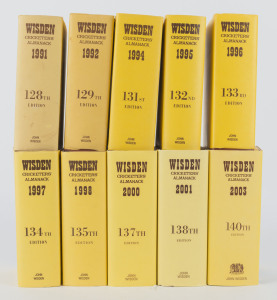 WISDEN'S ALMANACKS: Hard cover editions, complete with dust jackets for 1991, 1992, 1994 - 1998, 2000, 2001 & 2003. (Total: 10).