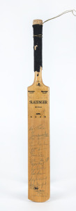 Rest of the World XI Tour of Australia 1971-72 A miniature "Slazenger" bat signed on the front by the touring party including Sobers (Captain), Gavaskar, Kanhai, Lloyd, Bedi, Masood and Kunis. (Although signed on the back by the Australian team, those autographs have faded).