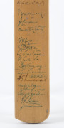 AUSTRALIA v ENGLAND, 1958 - 59 A miniature Stuart Surridge bat signed on the front of the blade by the English Touring party including May, Laker, Bailey, Dexter, Trueman, Statham and Tyson. Also signed by F.R.Brown, Jack Ryder, Bert Oldfield, Gil Langley - 2