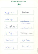 AUSTRALIAN TEST PLAYERS A remarkable collection of over 140 signatures of then-living Australian Test Team players, circa 1994, attractively presented on 12 printed cards, each headed "AUSTRALIAN TEST PLAYERS" with the Australian cost-of-arms in green. Th - 2