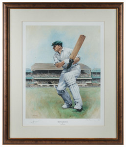 DON BRADMAN, print titled 'Sir Donald Bradman' by Alan Fearnley (Bradman wearing Australian cap with SCG in background), signed by Don Bradman and the artist, limited edition 491/850, overall 70 x 59cm.