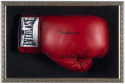 "MUHAMMAD ALI : I AM THE GREATEST" large framed display featuring a signed Everlast brand boxing glove surrounded by nine iconic images from Ali's career together with a plaque providing his fight chronology. With a CofA on reverse together with a photogr - 2