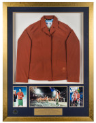 An Australian Olympic Team blazer mounted together with signed photographs of Andrew Gaze (Team Captain and Opening Ceremony Flag Bearer), Rechelle Hawkes (Athlete Oath Taker) and Ian Thorpe (Closing Ceremony Flag Bearer). Limited edition 35/100. With Oly