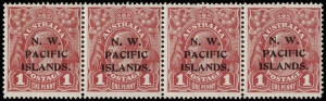 1915-16 (SG.67c) 1d Carmine-Red, Die 1 + 2 + 2 + 1 horizontal strip (4), with type "a" overprints. Superb MUH.