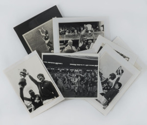 CARLTON: 1970s-80s collection of original b&w press photographs, many featuring Jesaulenko (including his famous mark), Bruce Doull, Mike Fitzgerald, John Nicholls, David Parkin, and others, mainly approx. 24 x 20cm. Also, a large pic of Nicholls in the ruck. (Total: 10).