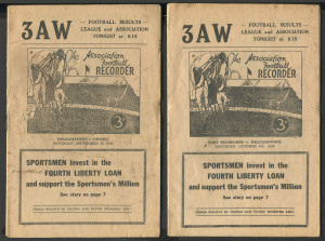 "The Association Football Recorder: The Official Organ of the Victorian Football Association" (the VFA): 1945 Semi-Final (Williamstown v Coburg) and the Grand Final (Port Melbourne v Williamstown). (2 items). Mixed condition.The premiership was won by Wil
