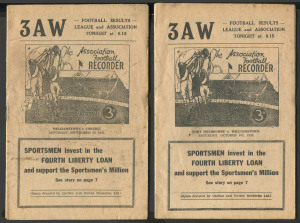 "The Association Football Recorder: The Official Organ of the Victorian Football Association" (the VFA): 1945 Semi-Final (Williamstown v Coburg) and the Grand Final (Port Melbourne v Williamstown). (2 items). Mixed condition.The premiership was won by Williamstown which defeated Port Melbourne by 37 points in the Grand Final on 6 October. It was the club's fourth VFA premiership.