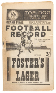 The Football Record: Special editions for the 1947 2nd Semi-Final (Essendon v Carlton); the [Prelim.] Final (Fitzroy v Essendon) and the Grand Final (Carlton v Essendon). (Total: 3).  Mixed condition. Carlton defeated Essendon 13.8 (86) to 11.19 (85) in t