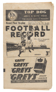 The Football Record: Special editions for the 1948 1st Semi-Final (Collingwood v Footscray); the [Prelim] Final (Melbourne v Collingwood) page 17/18 torn; the Grand Final (Essendon v Melbourne) and the Grand Final Replay (Essendon v Melbourne. (Total: 4).