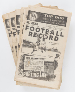 The Football Record: 1950 editions for the Home-and-Away Rounds 4, 6, 7, 9, 10, 11, 13, 14 (2 different), 15, 16 and 18. Also the Special edition for the 1st Semi-Final (between Melbourne & Geelong). (Total: 13). Mixed condition.