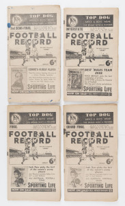 The Football Record: Special editions for the 1951 State of Origin Game, May 26 (Victoria v South Australia) incomplete; the 2nd Semi-Final (Geelong v Collingwood); the [Prelim.] Final (Essendon v Collingwood) page 17/18 defective; and the Grand Final (Ge