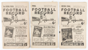 The Football Record: Special editions for the 1952 2nd Semi-Final (Geelong v Collingwood); the [Prelim.] Final (Essendon v Carlton) page 17/18 defective; and the Grand Final (Geelong v Collingwood) with page 17/18 defective. (Total: 3). Mixed condition. G