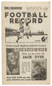The Football Record: 1955 editions for the Home-and-Away Rounds, mainly featuring Collingwood: 1, 2, 3, 4, 5, 6, 7, 8, 9, 10, 11, 12, 13, 14, 15, 16, 17 and 18. (Total: 18). Mixed condition.Collingwood finished the Home-and-Away Season in Second position on the ladder, with 14 wins and 4 losses.