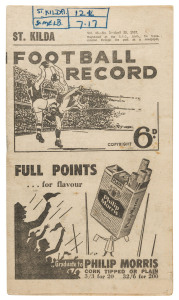 The Football Record: 1957 editions for the Home-and-Away Rounds, mainly featuring Collingwood: 1, 2, 3, 4, 5, 6, 7, 8, 9, 10, 11, 12, 13, 14, 15, 16, 17 and 18. (Total: 18). Mixed condition. Collingwood finished the Home-and-Away Season in Fifth position on the ladder, with 9 wins, 8 losses and 1 draw.