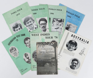 CRICKET TOUR PROGRAMMES: 1958 Cricketers from New Zealand (Tour of England); Australia Souvenir Tour Programme (England, 1961); West Indies Tour of England 1976; Australian Test Tour '77 (England); Indian Tour (of England) 1979; West Indies Tour (of England) 1980 and 1984; Australian Tour (of England) 1985. (8).