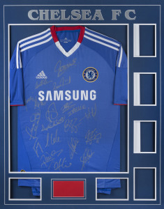 CHELSEA: 2010/11 signed 'home' team jersey mounted on plain unfinished display, numerous signatures including