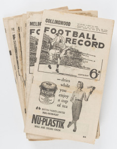 The Football Record: 1960 editions for the Home-and-Away Rounds, mainly featuring Collingwood: 1 (2 diff.), 2 (2 diff.), 7, 8, 9, 10, 12, 13, 15, 16, 17 and 18. (Total: 14). Mixed condition.