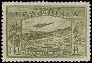 Panelli Forgery of the 1932 £1 Bulolo Airmail, MLH with gum; in approximately the olive colour of issue.