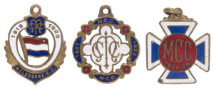 MELBOURNE CRICKET CLUB, 1919-20 membership medallion, made by C. Bentley, No.2102; the 1921-22 medallion, made by C. Bentley, No.169; and the 1924-25 medallion, made by Bentley, No.159. (3 items).
